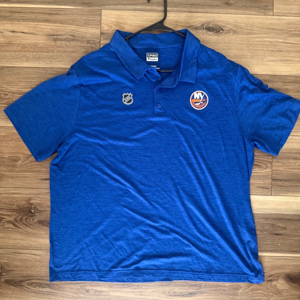 New York Islanders Fanatics Authentic Pro NHL Polo Shirt Mens XXL Blue Heathered